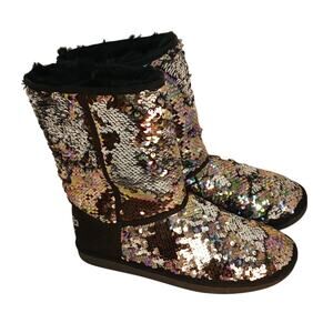 Juicy Couture Womens Black & Silver Sequined Boots - Size 9 WOW!!!